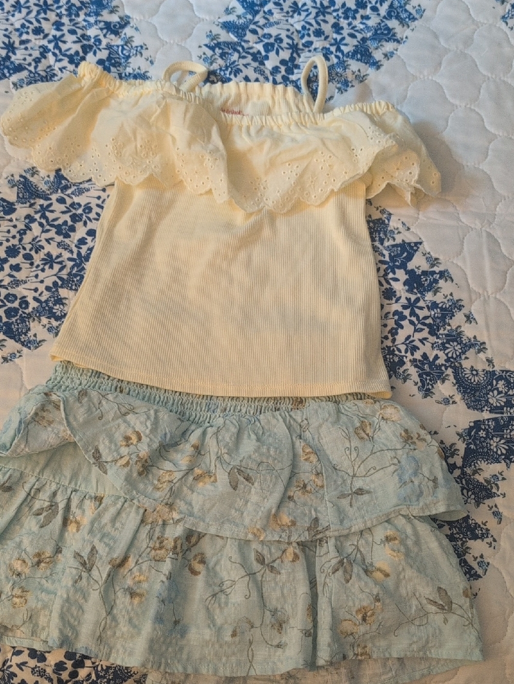 Girls Off Shoulder Ruffle Tank Top And Skirt